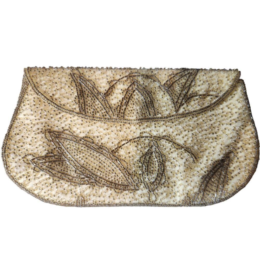 Unbranded‎ Beaded Clutch Women Small Champagne Gold Vintage Floral Evening Bag